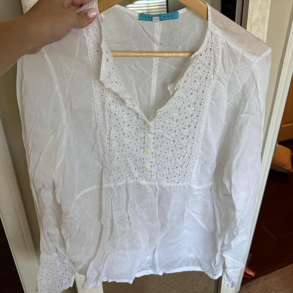 Johnny Was White Lace Detail Women's Top